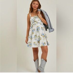 Altar'd State White and Blue Floral Mini Dress- large